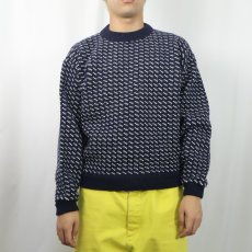 画像2: 80's L.L.Bean NORWAY製 バーズアイ柄 ウールニットセーター NAVY XL (2)