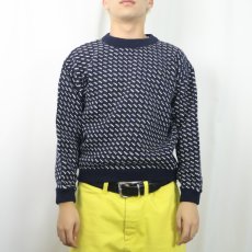 画像2: 80's L.L.Bean NORWAY製 バーズアイ柄 ウールニットセーター NAVY L (2)