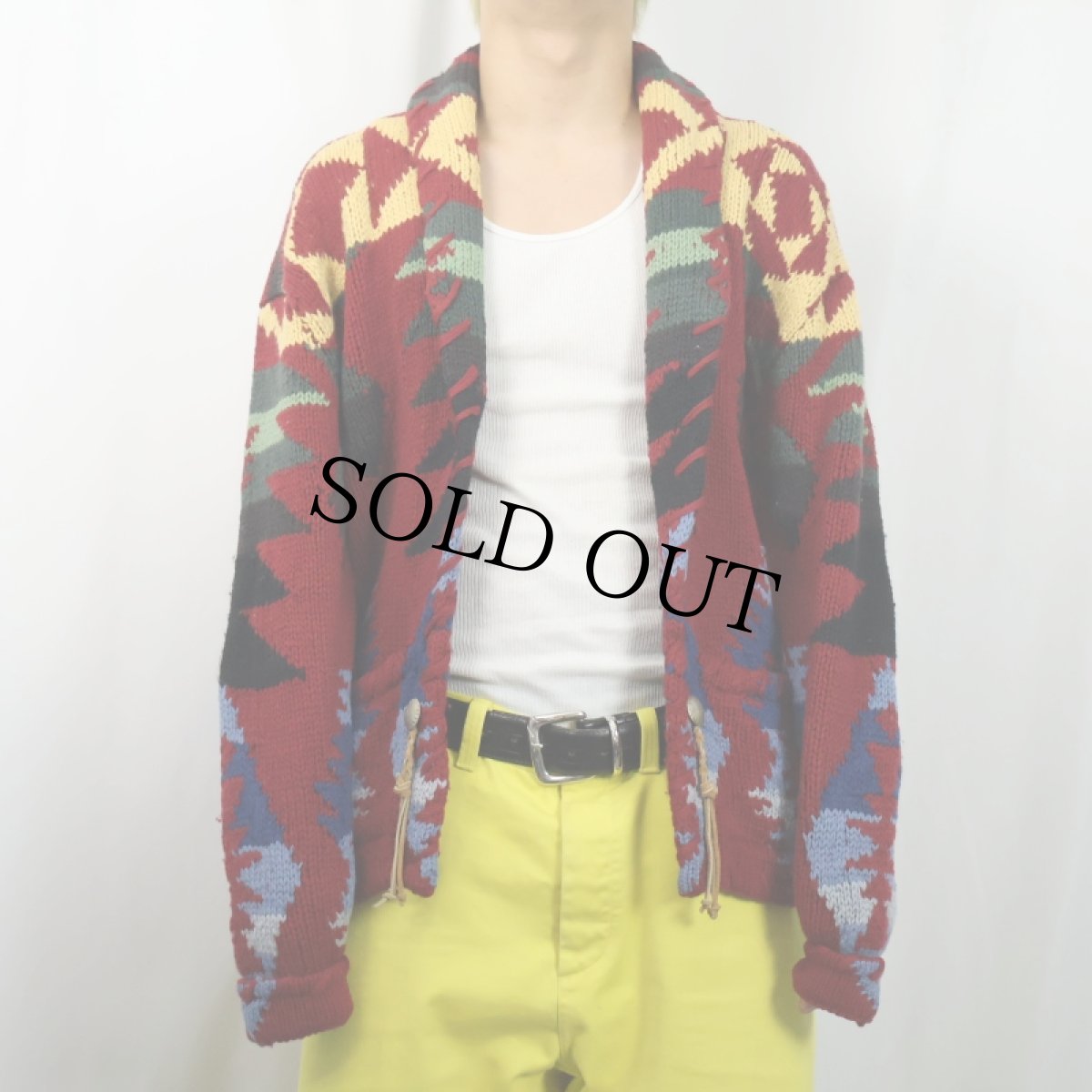 画像2: 80〜90's Ralph Lauren COUNTRY ネイティブ柄 ウールニットガウン S (2)
