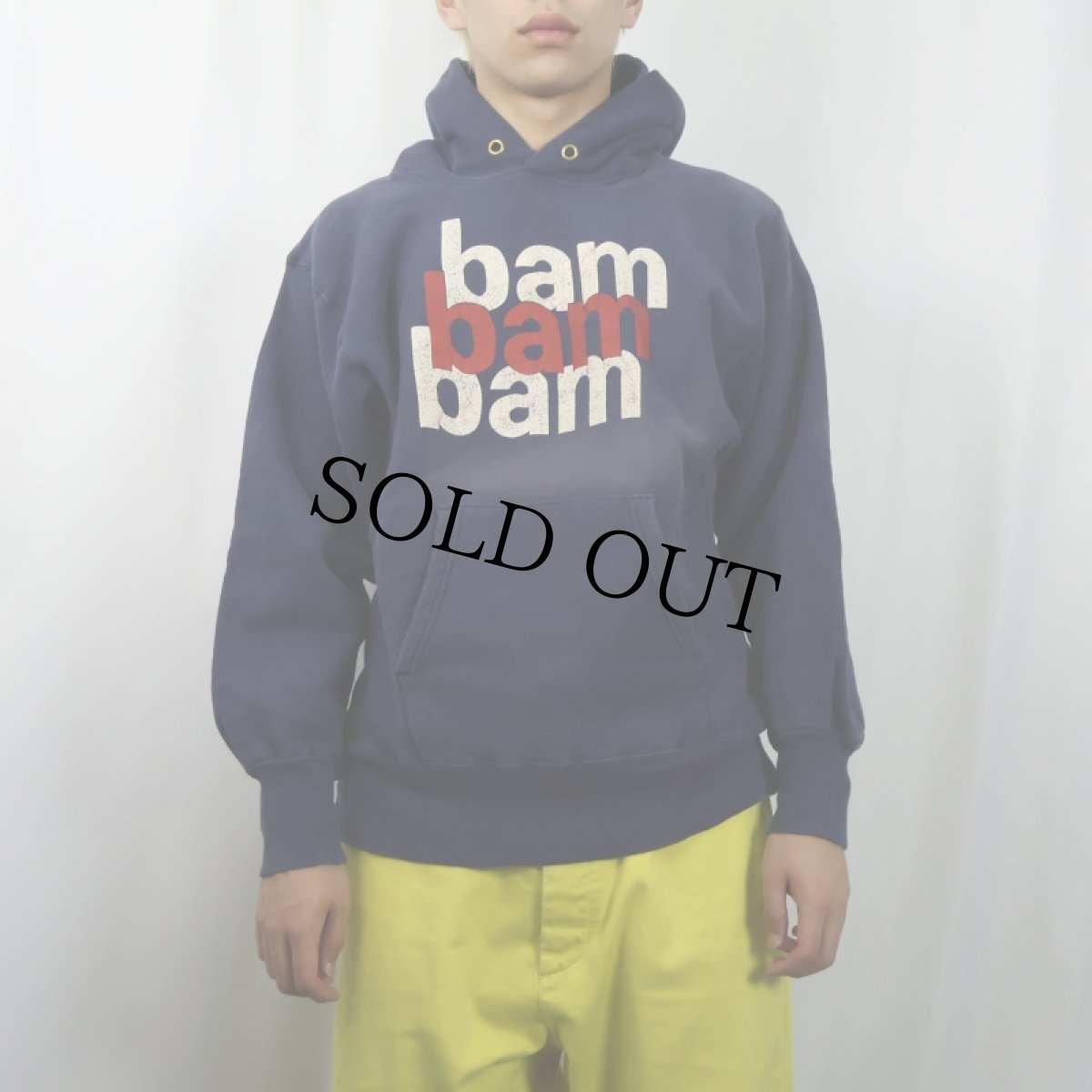 画像2: 80's Champion REVERSE WEAVE トリコタグ USA製 "bam bam bam" プリントスウェットフーディー L (2)
