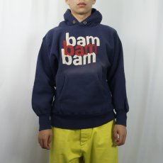 画像2: 80's Champion REVERSE WEAVE トリコタグ USA製 "bam bam bam" プリントスウェットフーディー L (2)