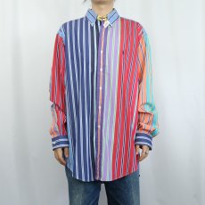 画像2: Ralph Lauren "CLASSIC FIT" マルチストライプ柄 コットンボタンダウンシャツ L (2)
