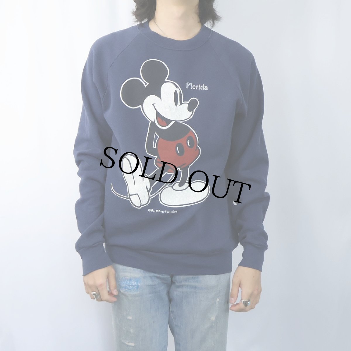 画像2: 80's USA製 "MICKEY MOUSE" キャラクタープリントスウェット NAVY L (2)