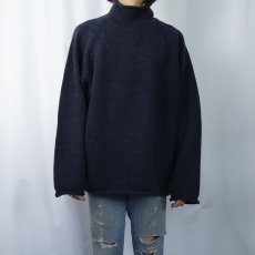画像2: 90's J.CREW ロールネック ウールニットセーター NAVY XL (2)