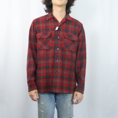 画像2: 50's PENDLETON チェック柄 ウールオープンカラーシャツ M (2)