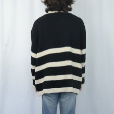 画像3: ボーダー柄 アクリル×ウール ハイネックニットセーター BLACK XL (3)
