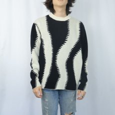 画像2: 総柄 ウール混 ニットセーター XL (2)