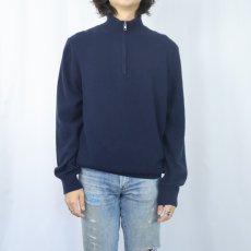 画像2: ハーフジップ カシミアニットセーター NAVY L (2)