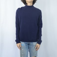 画像2: モックネック カシミアニットセーター NAVY L (2)