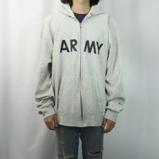 画像2: 80〜90's Champion USA製 青刺繍タグ中期 "ARMY" スウェットジップパーカー XL (2)