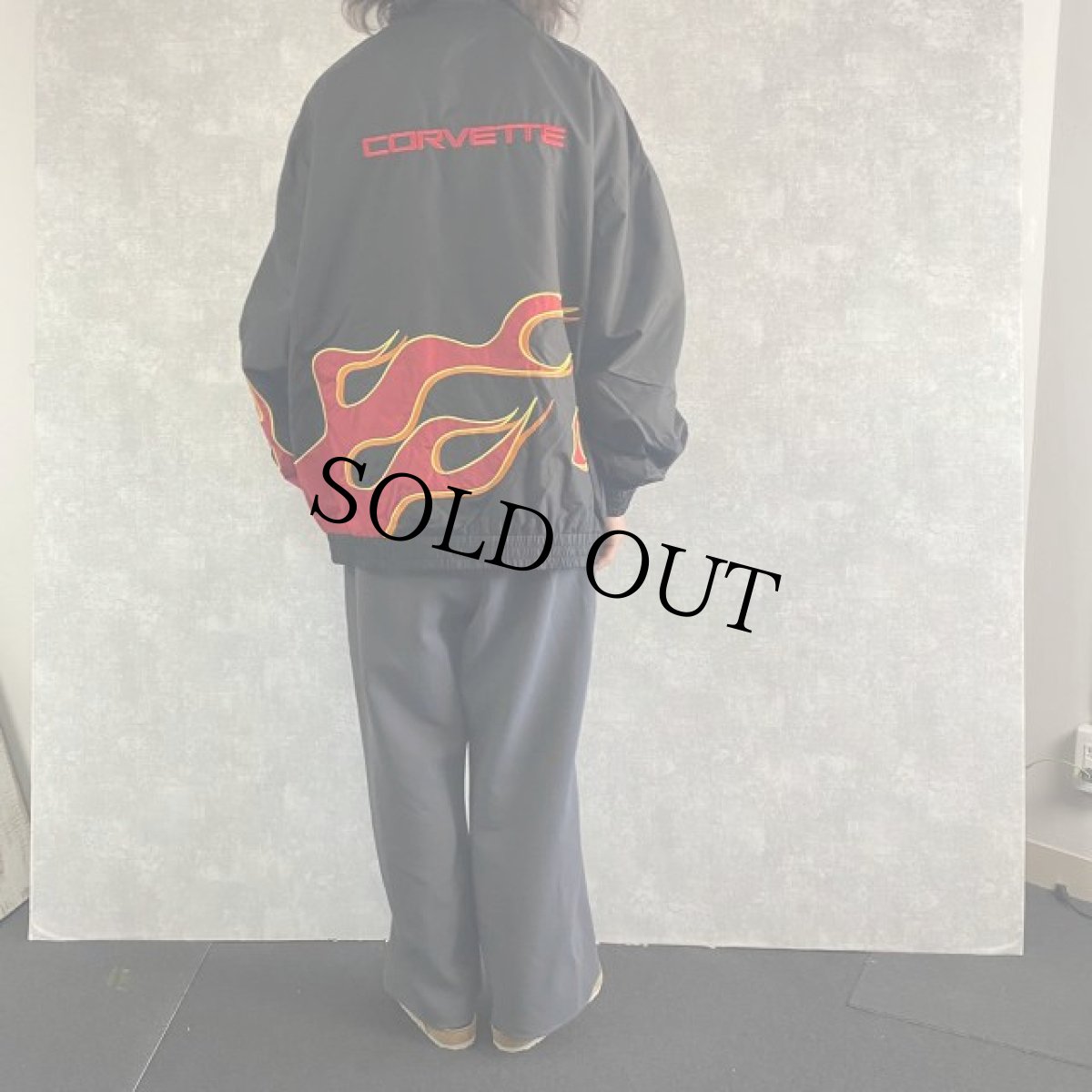 画像4: CORVETTE 刺繍入り ファイヤーパターンナイロンジャケット 3XL (4)