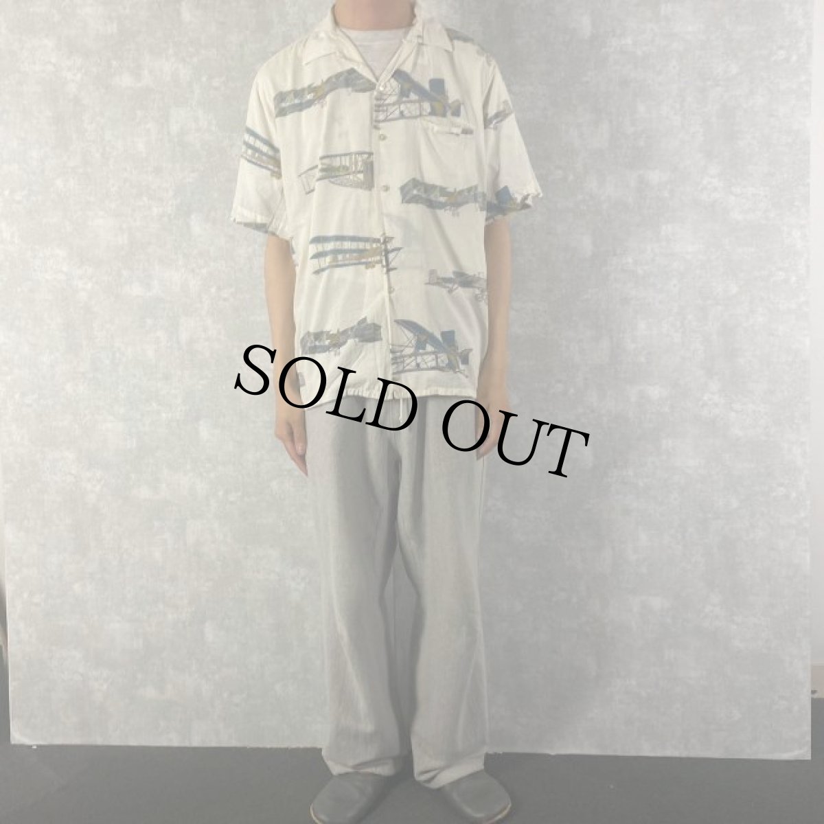 画像2: 60's McGREGOR CANADA製 飛行機柄オープンカラーシャツ ML (2)