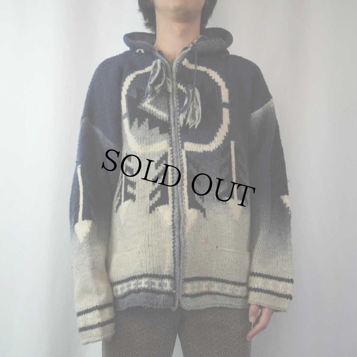 画像3: 柄編み エクアドルウールニットジップパーカー (3)