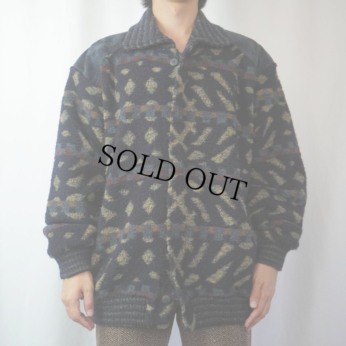 画像2: VERDERAME ITALY製 スウェード切り替え 総柄モヘアニットジャケット (2)
