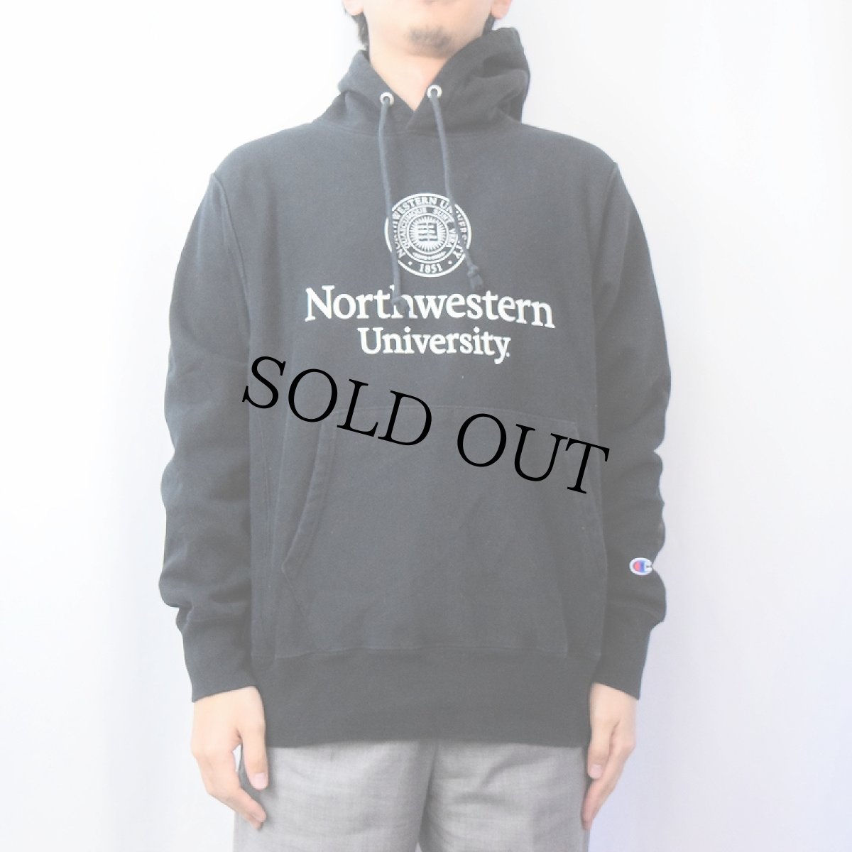 画像2: Champion REVERSE WEAVE "Northwestern University" スウェットフーディー BLACK M (2)