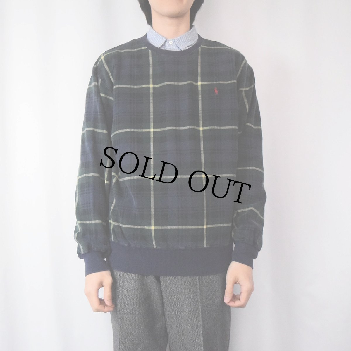 画像2: 90's POLO Ralph Lauren チェック柄 ロゴ刺繍スウェット M (2)