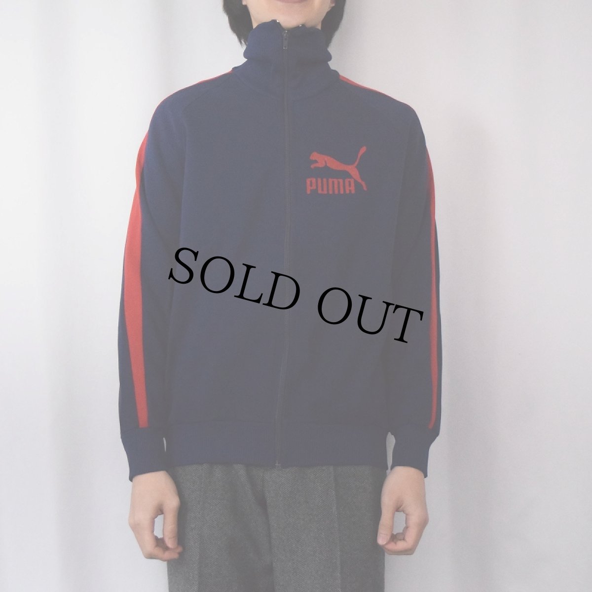 画像2: 70's PUMA "目つきプーマ" フロッキープリント トラックジャケット NAVY size6 (2)