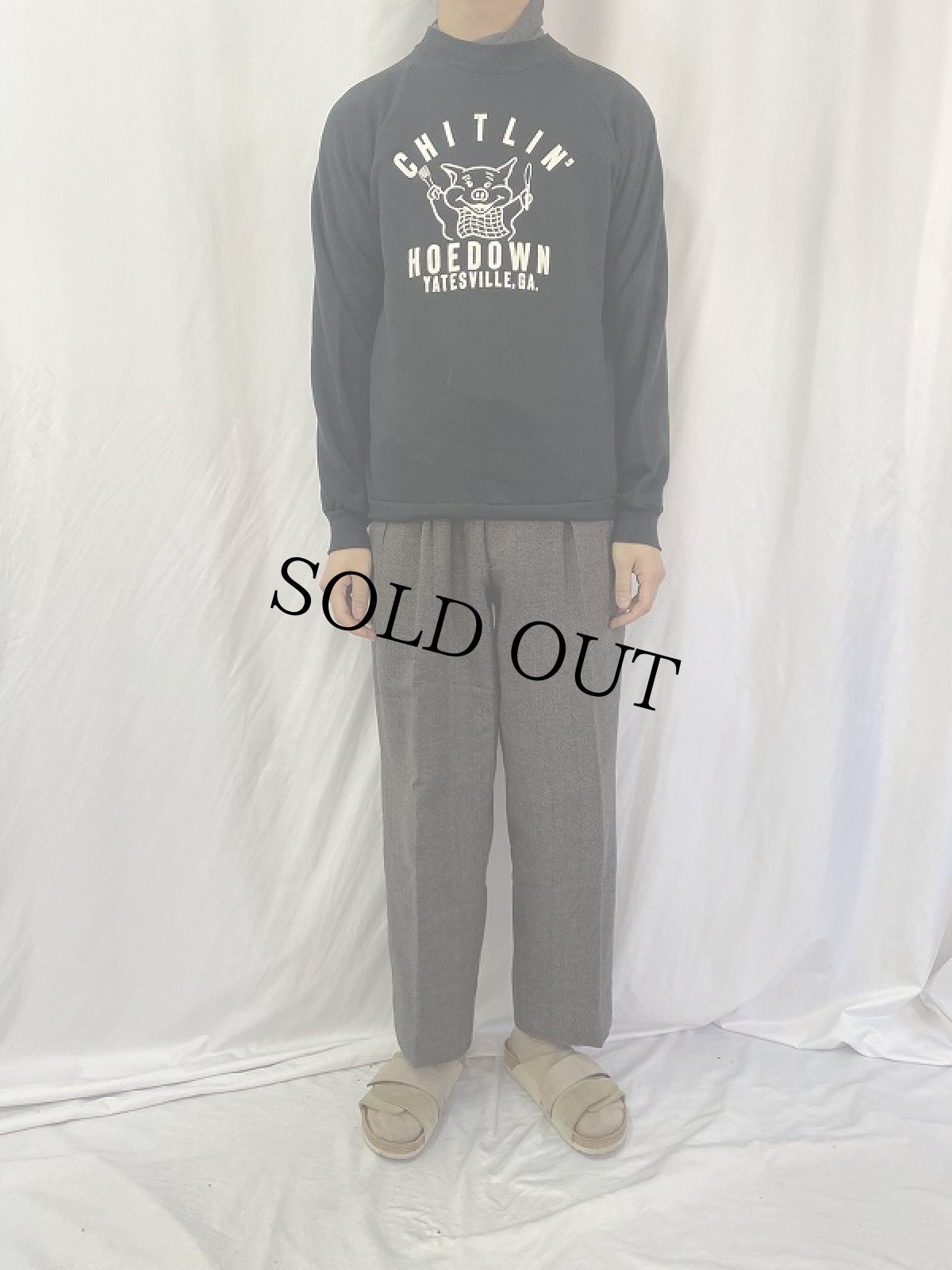 画像2: 90's USA製 "CHITLIN' HOEDOWN" イラストプリントスウェット BLACK L (2)