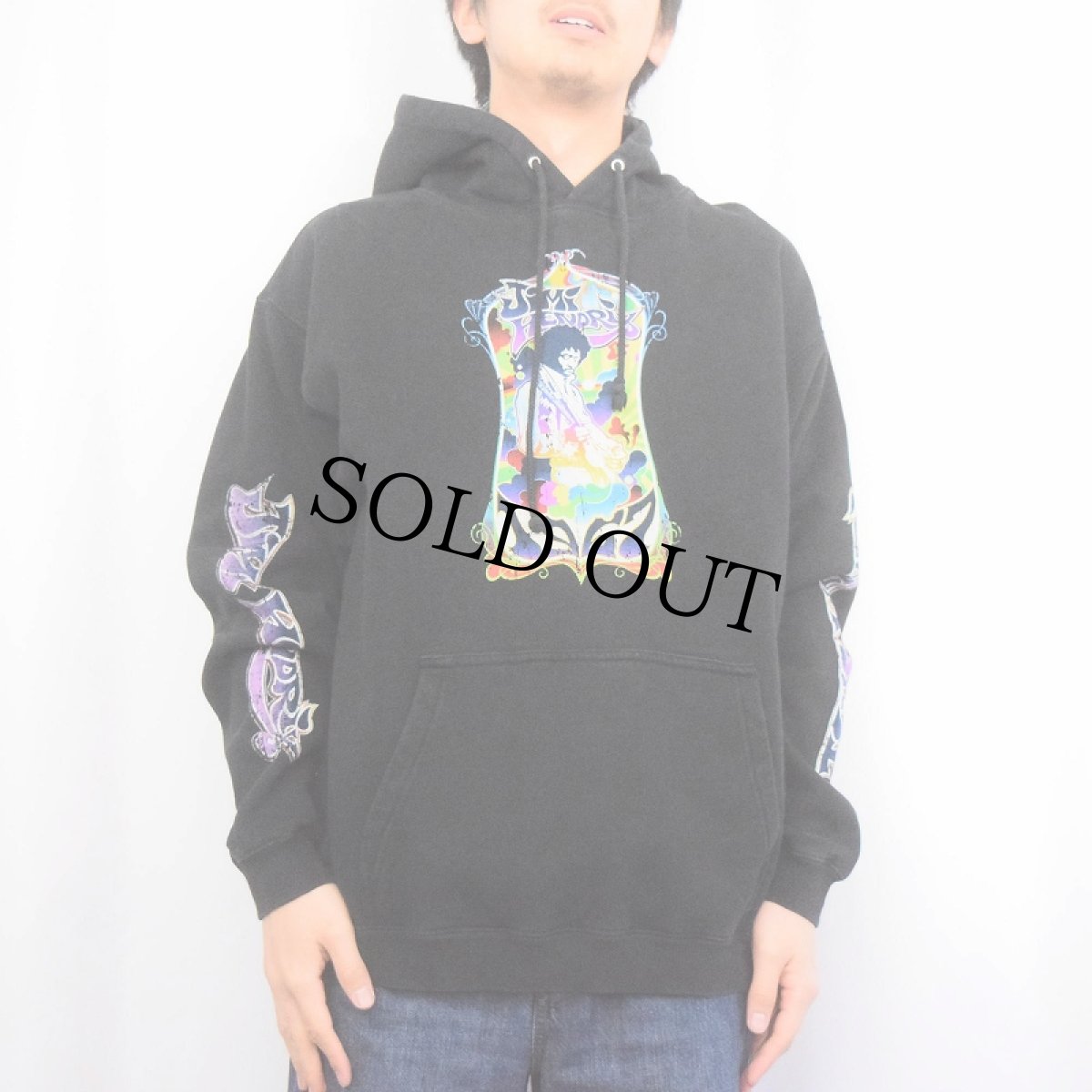 画像2: 90〜2000's JIMI HENDRIX USA製 ミュージシャンプリント スウェットフーディー BLACK M (2)