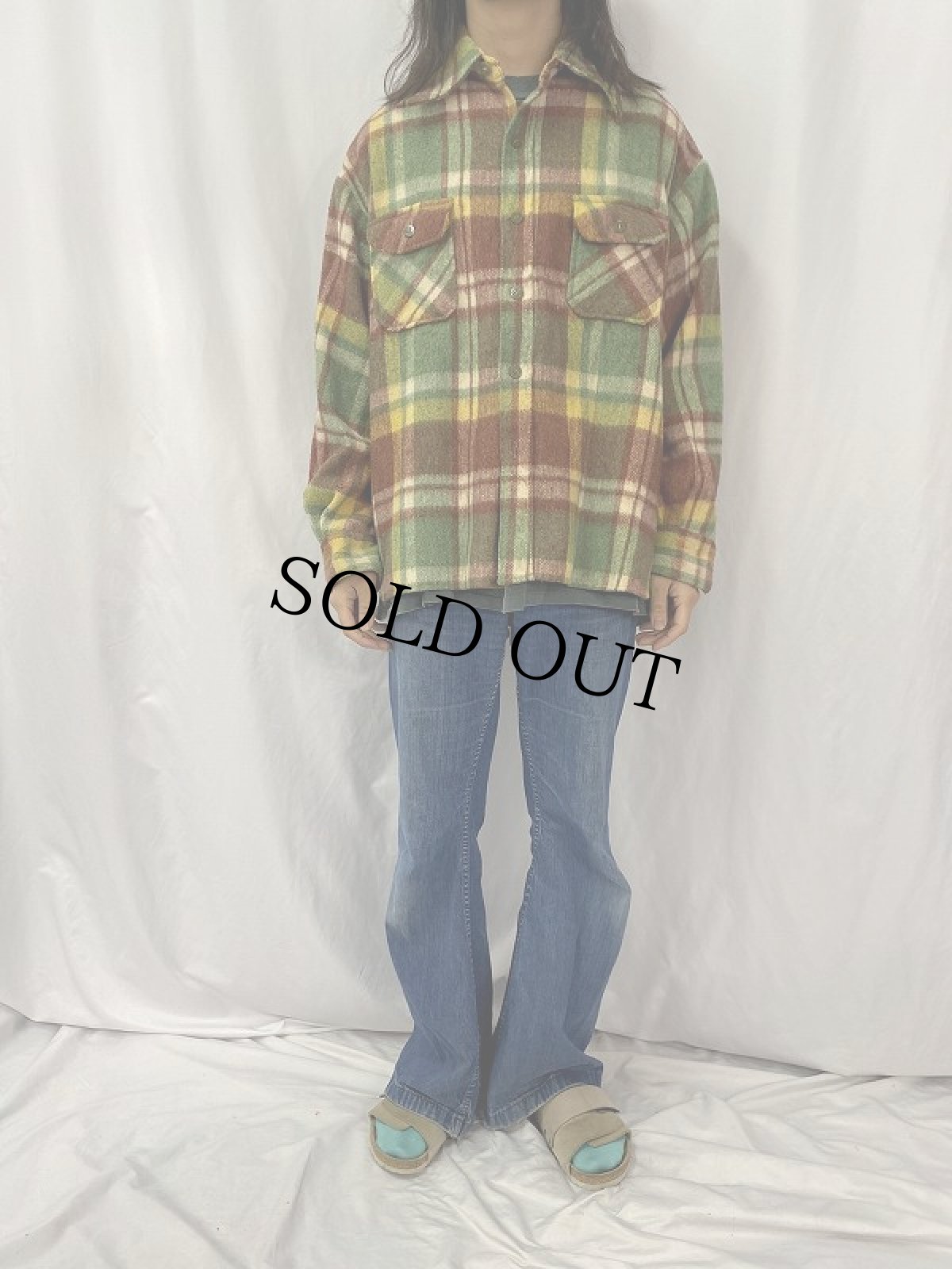 画像2: 70〜80's チェック柄 CPOウールシャツ XL (2)