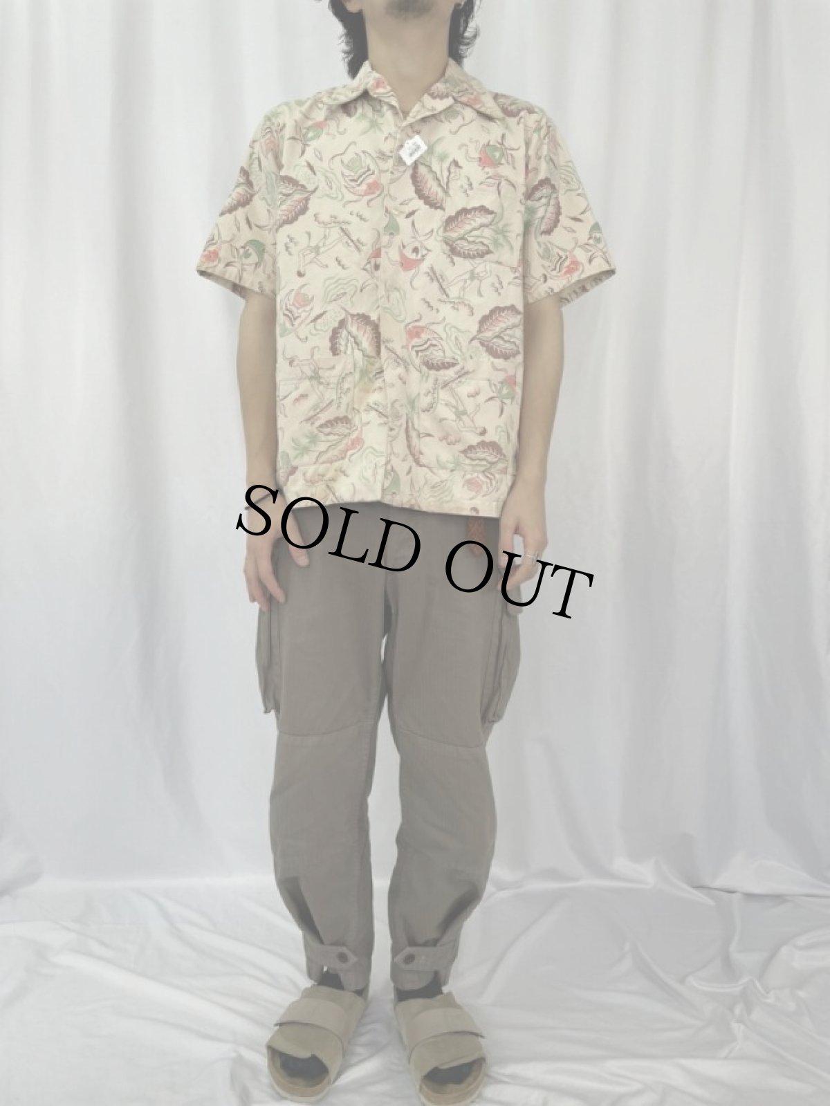 画像2: 50's SEA ISLAND Sportswear 魚柄ヘビーコットン アロハシャツ M (2)