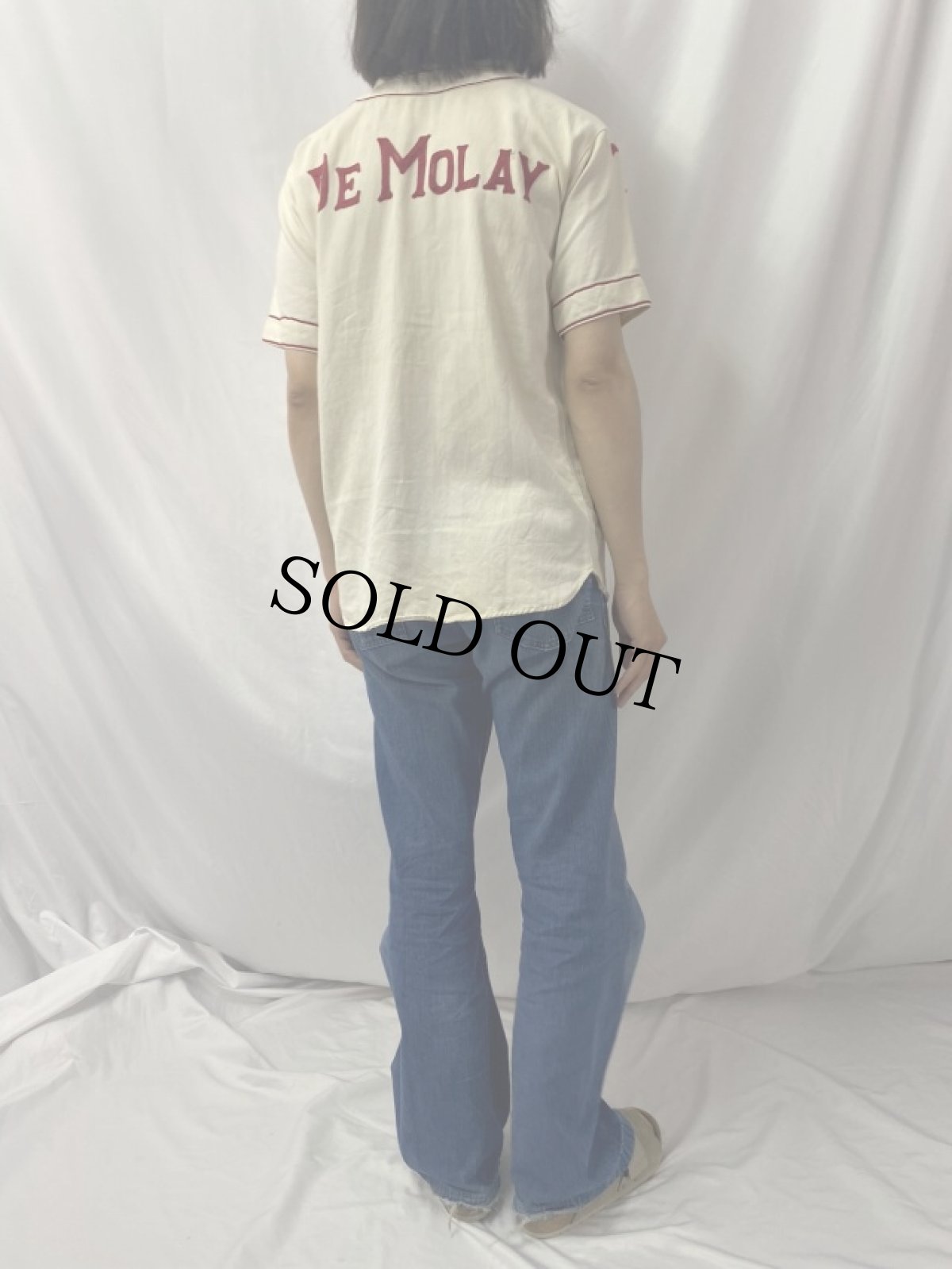 画像4: 30〜40's "DAL-LAS" チェーン刺繍 コットンベースボールシャツ (4)