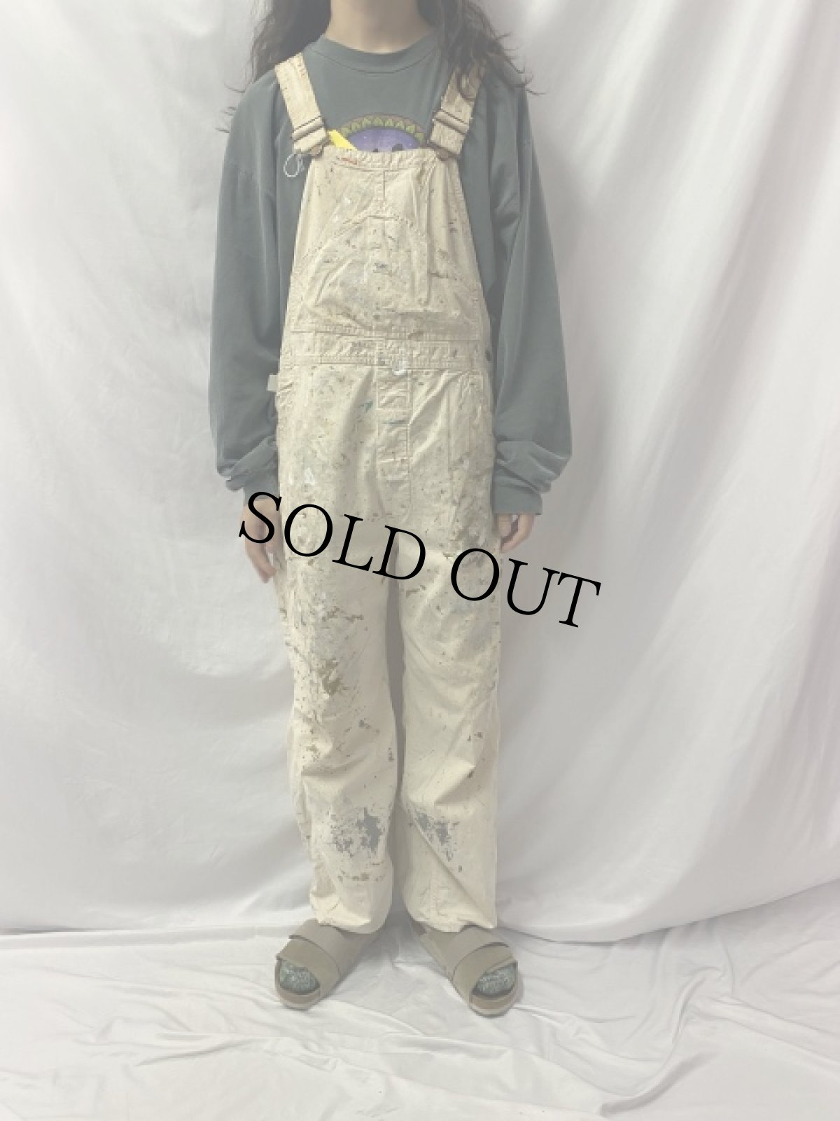 画像2: 70's Lee USA製 ペンキペイント 生成りオーバーオール (2)