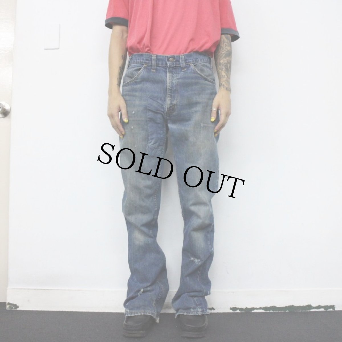 画像3: 70's LEVI'S 646 BIGE ベルボトムデニムパンツ W33 (3)