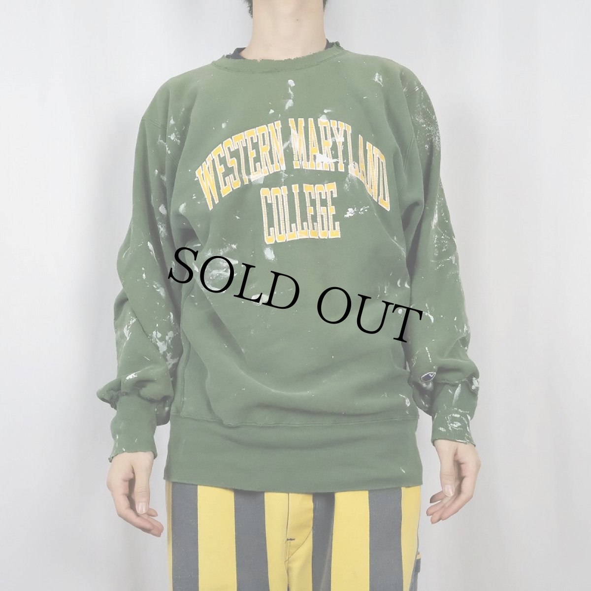 画像2: 90's Champion REVERSE WEAVE USA製 "WEATERN MARYLAND COLLEGE" ペンキペイントスウェット XL (2)