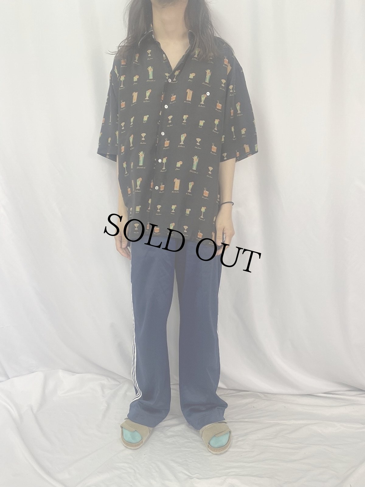 画像2: COUNTESS MARA カクテル柄 シルクシャツ XL (2)