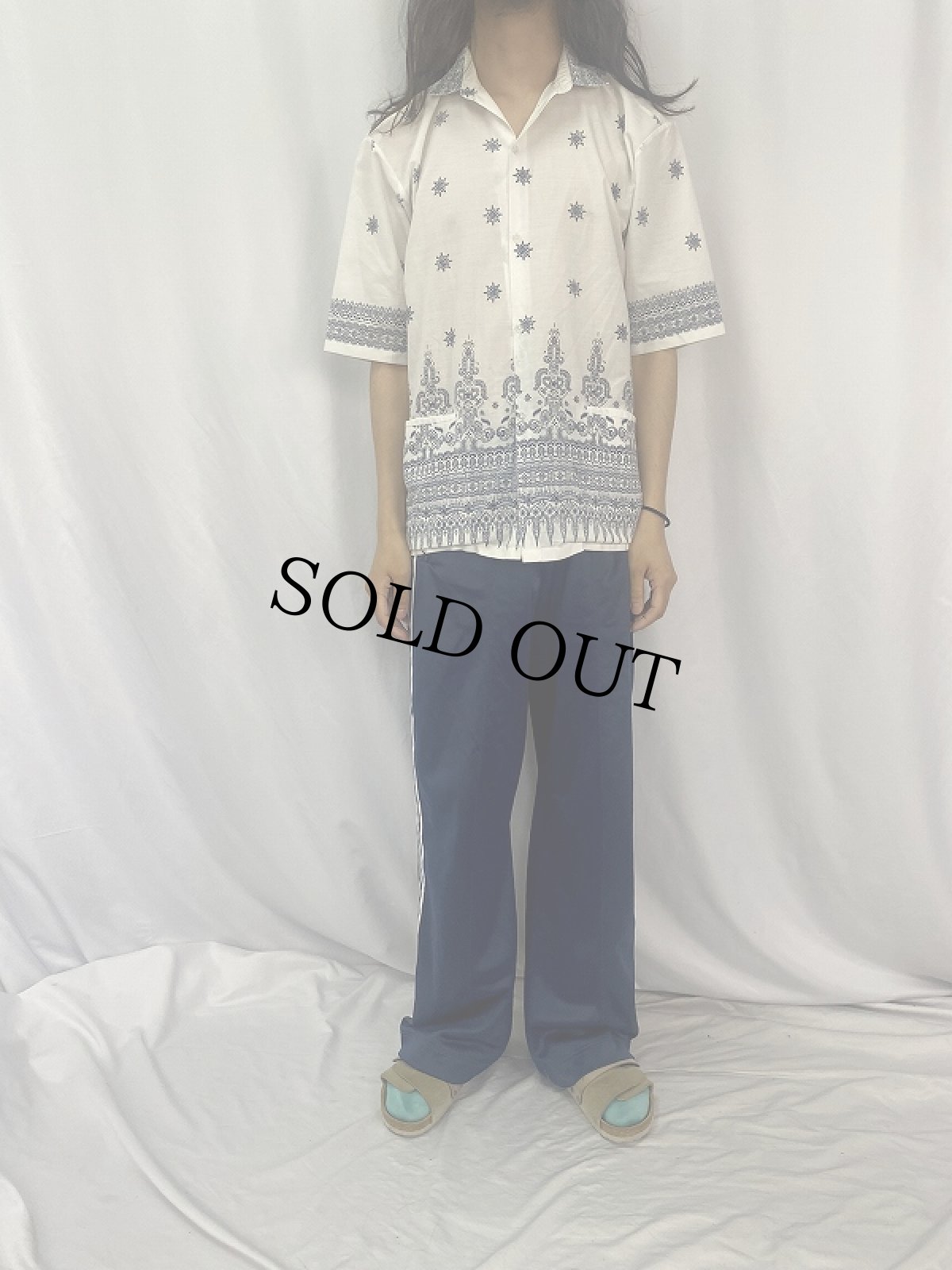 画像2: 雪柄 コットン×ポリシャツ L (2)