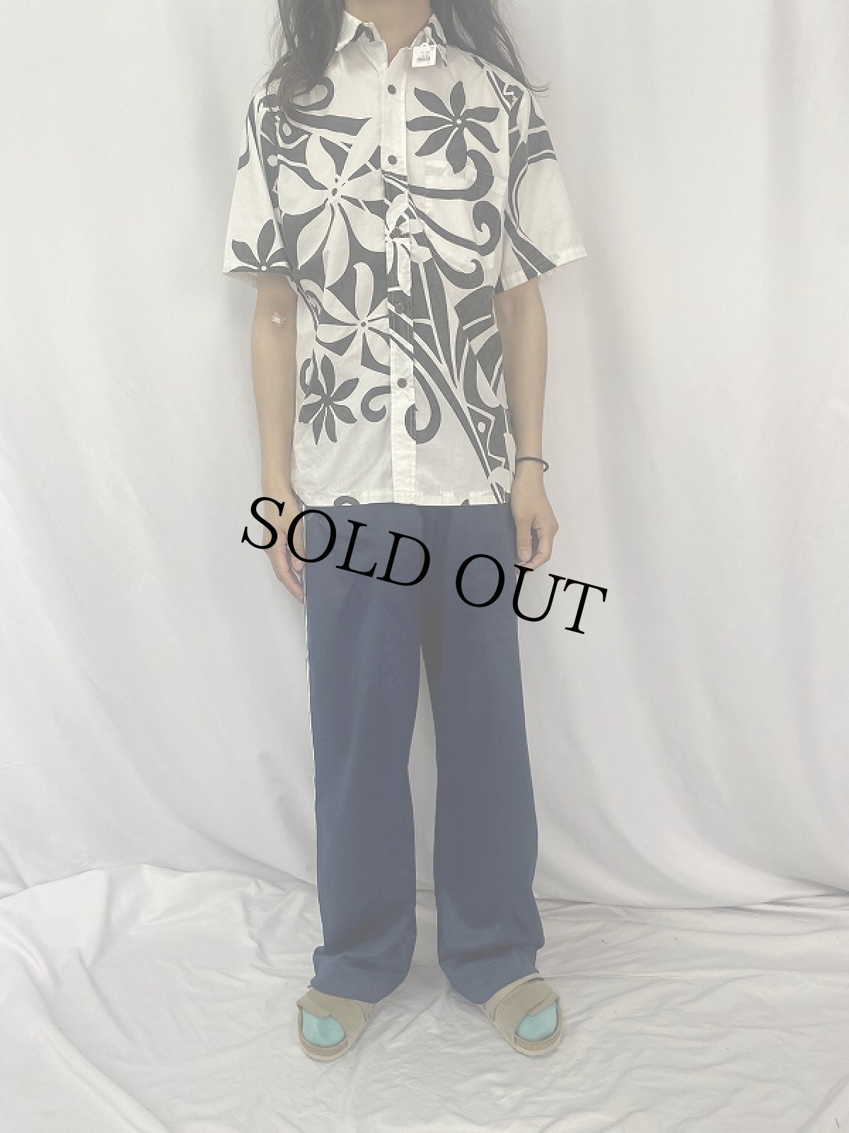 画像2: 80's 総柄 コットン×ポリ ハワイアンシャツ S (2)