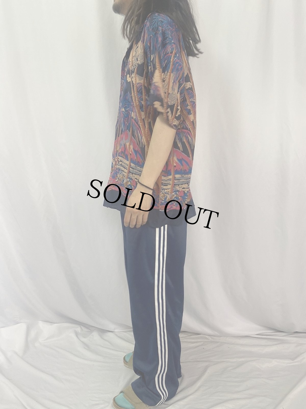 画像3: ヤシの木柄 ホリゾンタルパターン シルクアロハシャツ L (3)