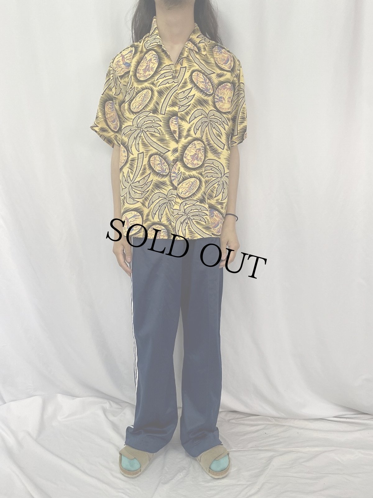 画像2: Reyn Spooner ヤシの木柄 レーヨンアロハシャツ L (2)