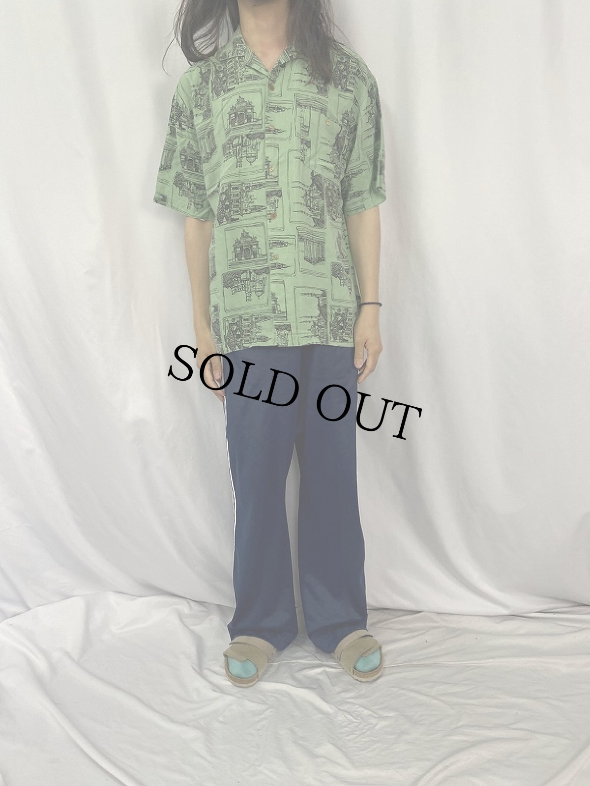 画像2: J.T.BECKETT 総柄 レーヨンオープンカラーシャツ M (2)