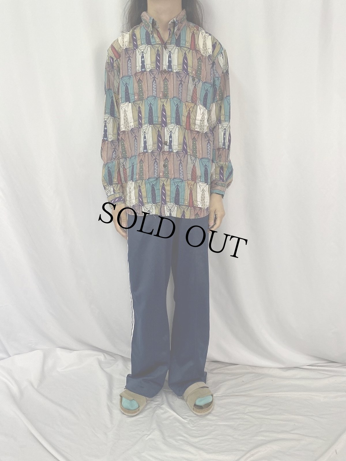 画像2: COLOURS by ALEXANDER JULIAN 総柄 コットンレーヨン ボタンダウンシャツ L (2)