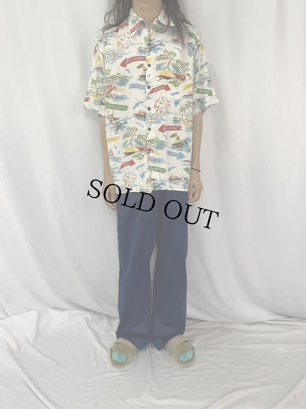 画像2: Reyn Spooner 総柄レーヨンアロハシャツ L (2)