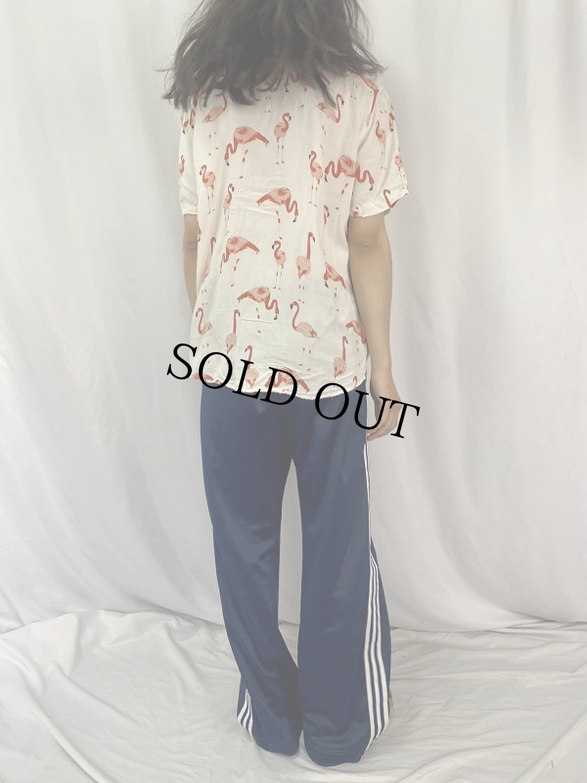 画像4: フラミンゴ柄 レーヨンオープンカラーシャツ L (4)