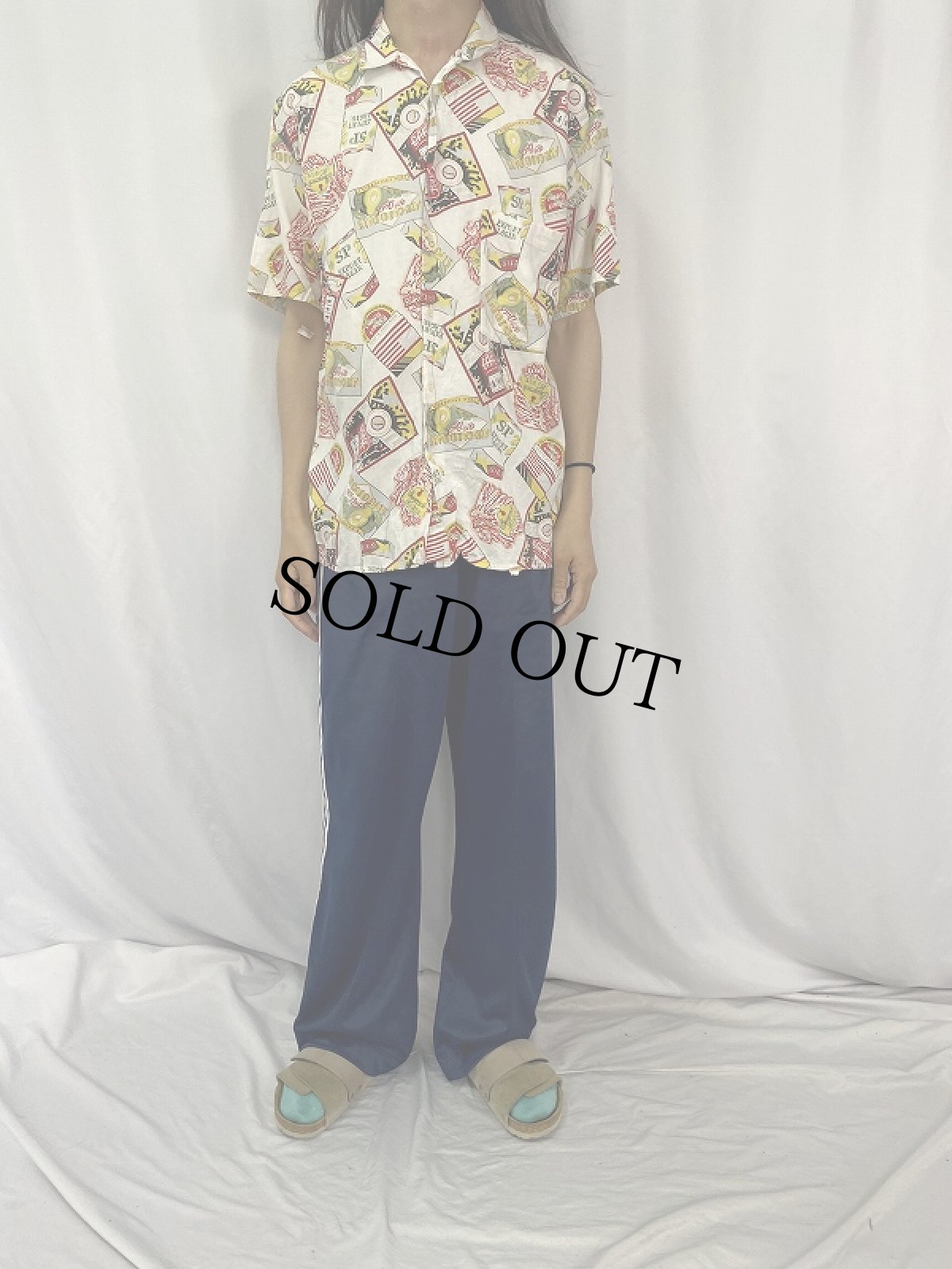 画像2: ITALY製 総柄レーヨン オープンカラーシャツ L (2)