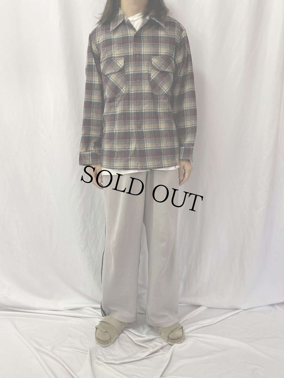 画像2: 70〜80's PENDLETON USA製 チェック柄 オープンカラーウールシャツ L (2)