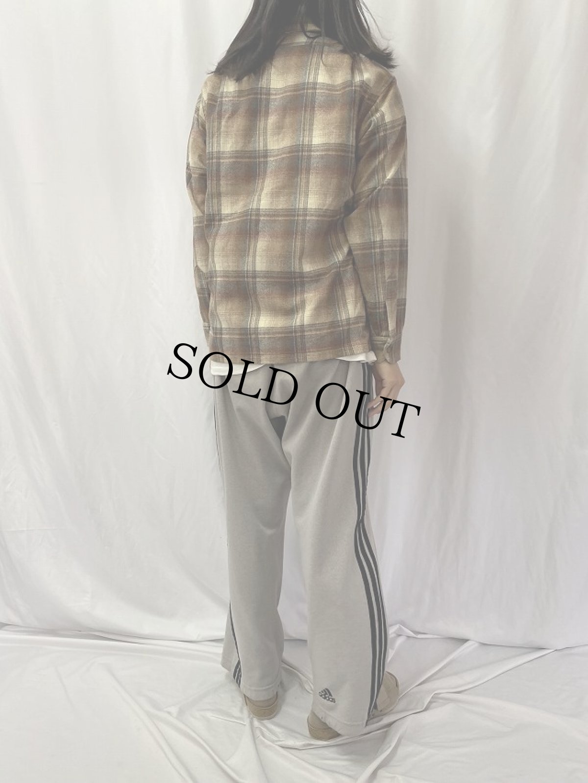 画像4: 70's PENDLETON USA製 オンブレーチェック柄 オープンカラーウールシャツ M (4)