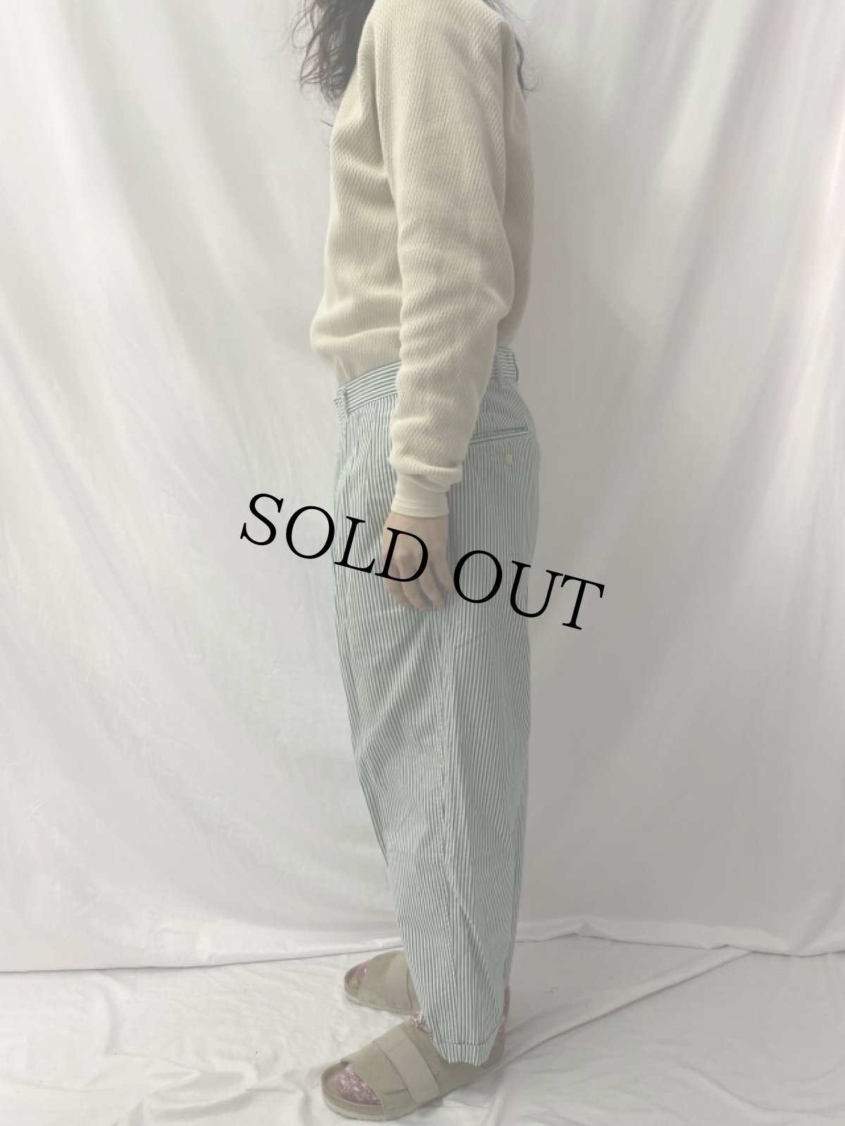 画像3: 90's POLO Ralph Lauren USA製 ストライプ柄 2タック コットントラウザーズ W32 (3)