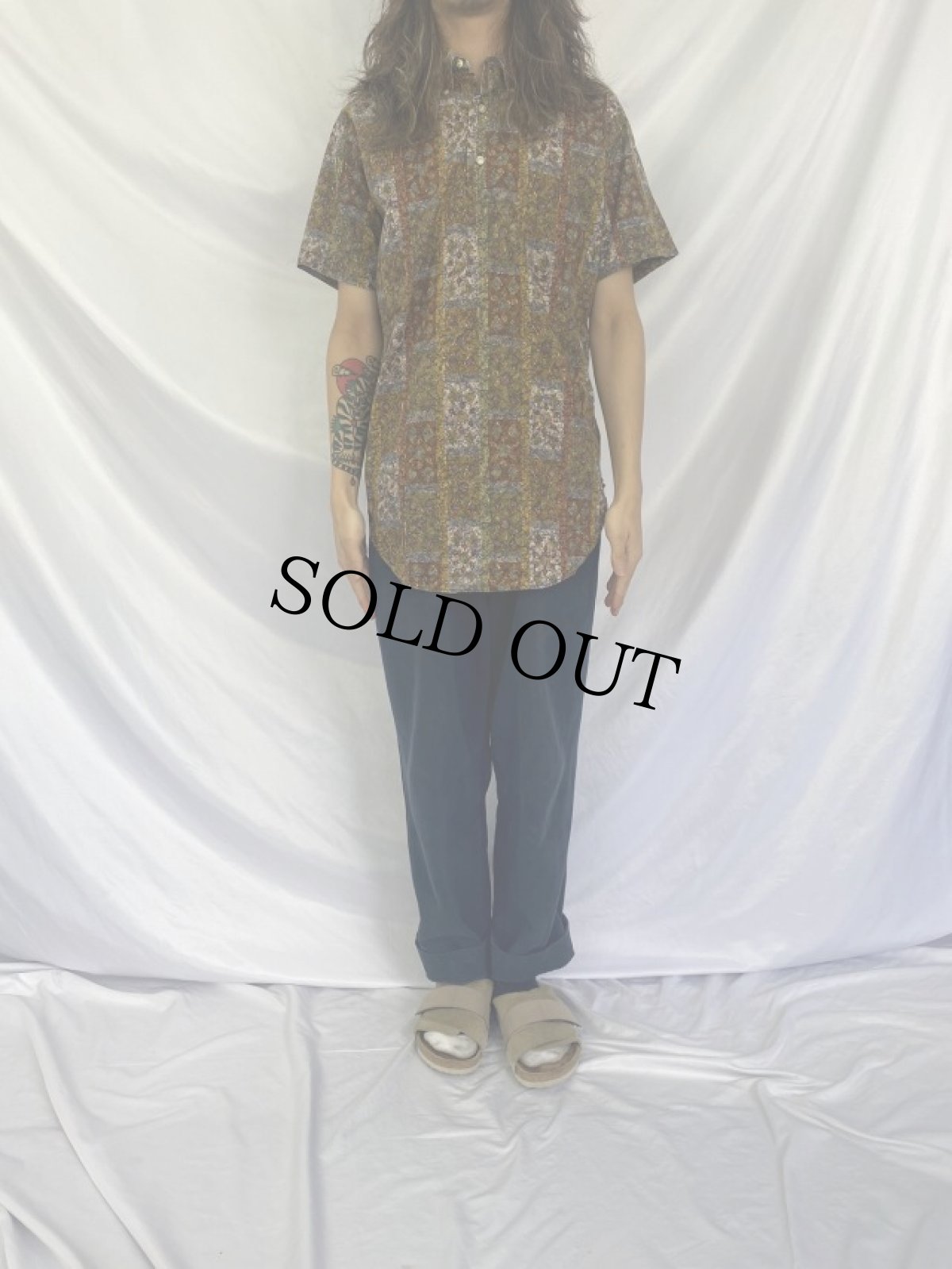 画像2: 60's Manhattan 総柄 プルーバー ボタンダウンコットンシャツ M (2)