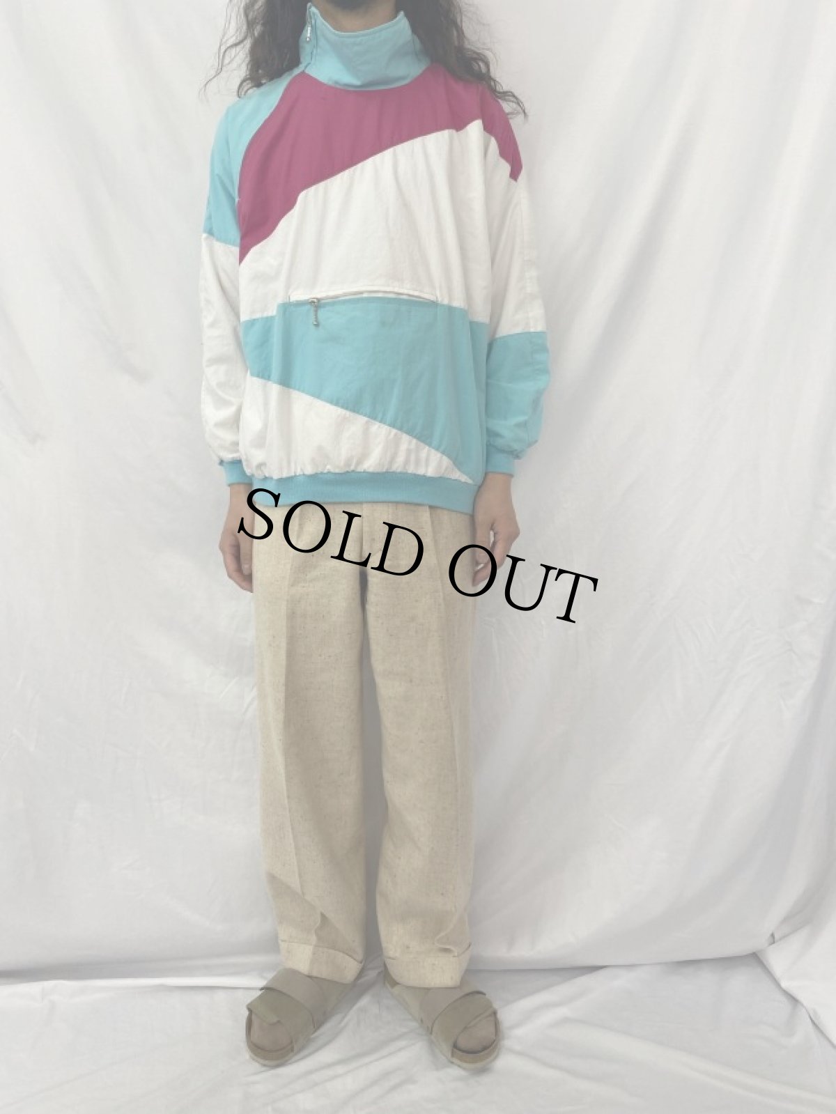 画像2: 80〜90's 斜めジップ 切り替えデザイン プルオーバージャケット M (2)