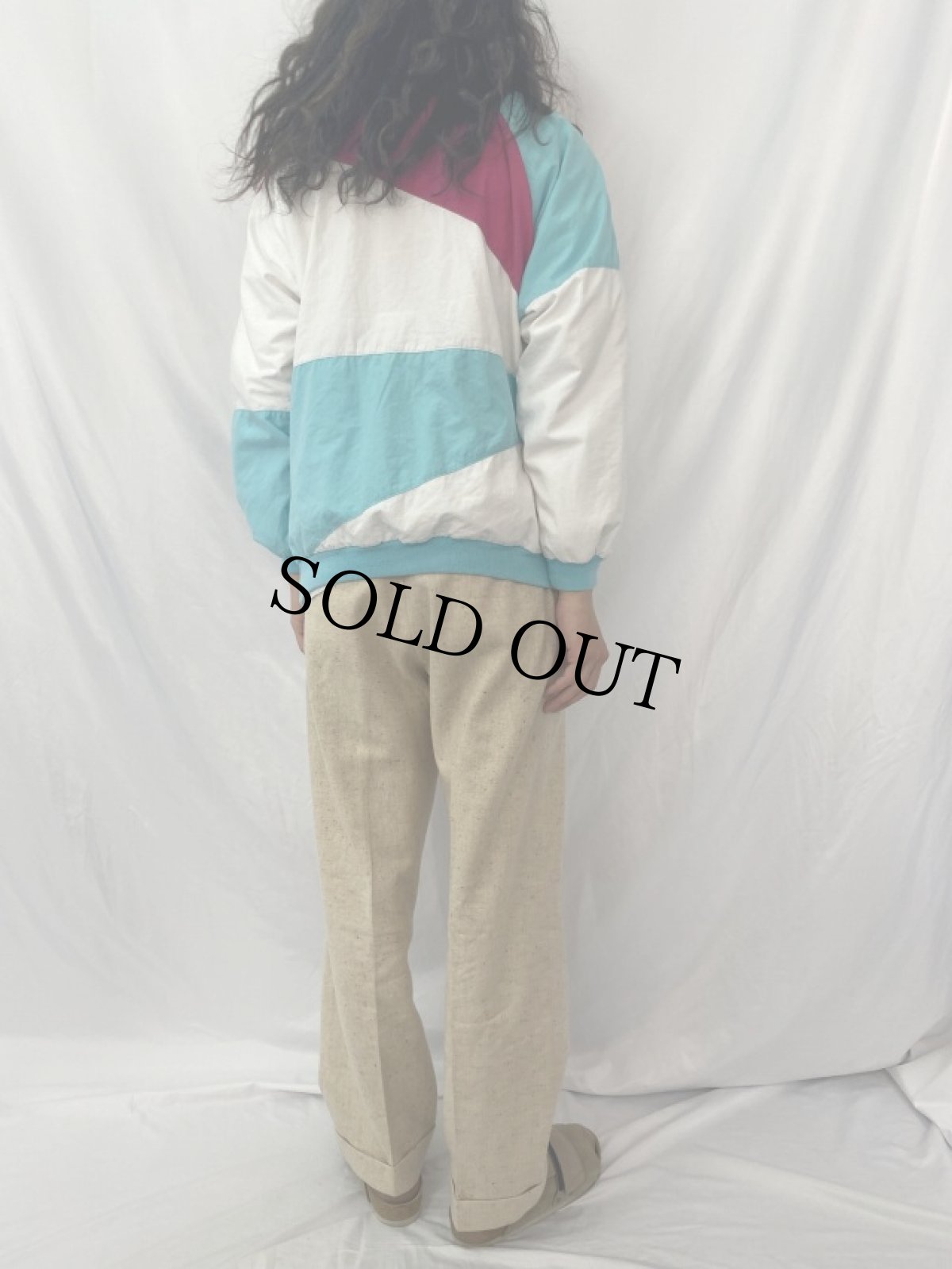 画像4: 80〜90's 斜めジップ 切り替えデザイン プルオーバージャケット M (4)