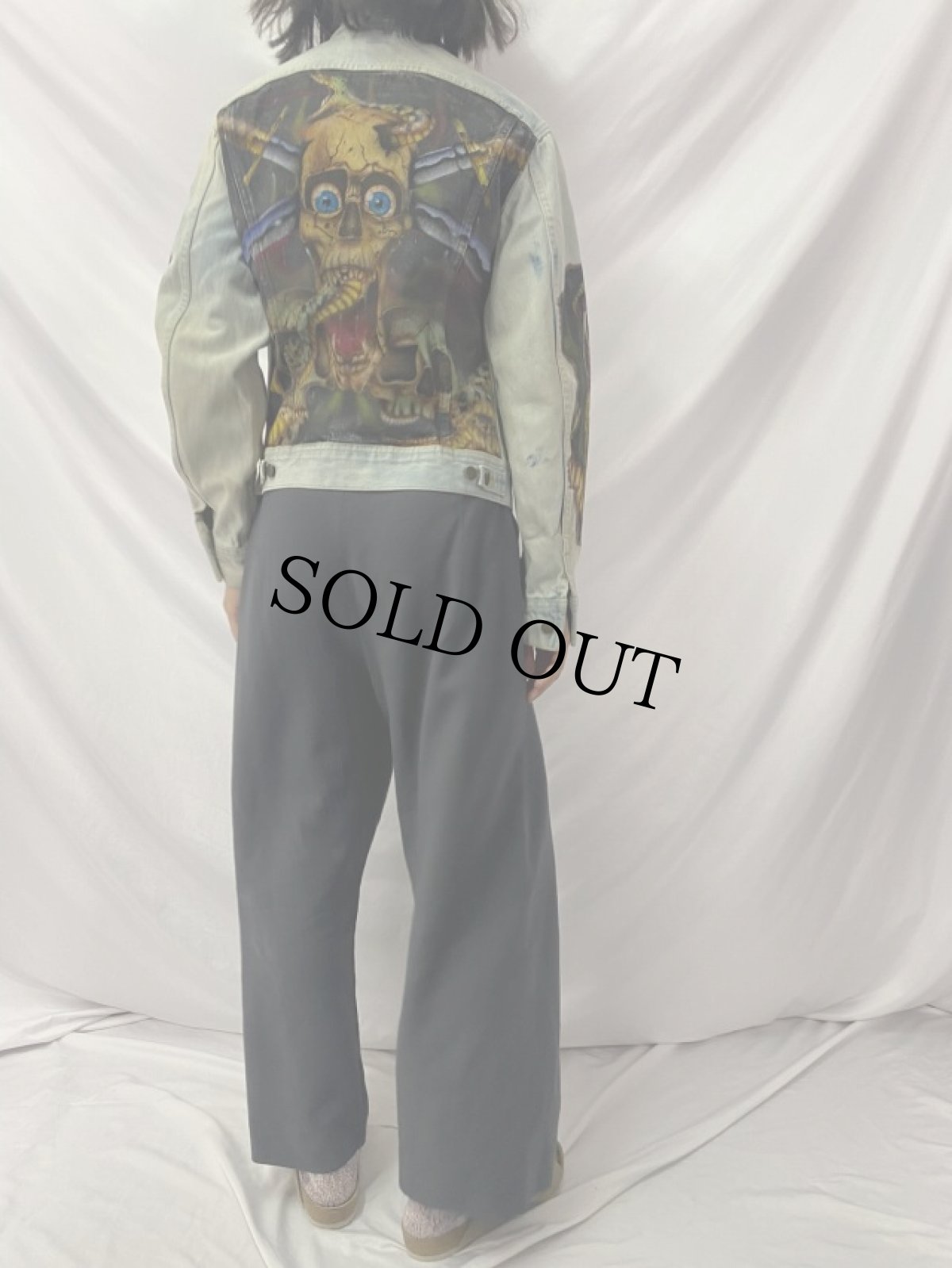 画像4: 70's Lee USA製 スカル×蛇 ハンドペイントデニムジャケット 38L (4)