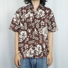 画像2: 50's Student Shop ハイビスカス柄 コットンハワイアンシャツ M (2)