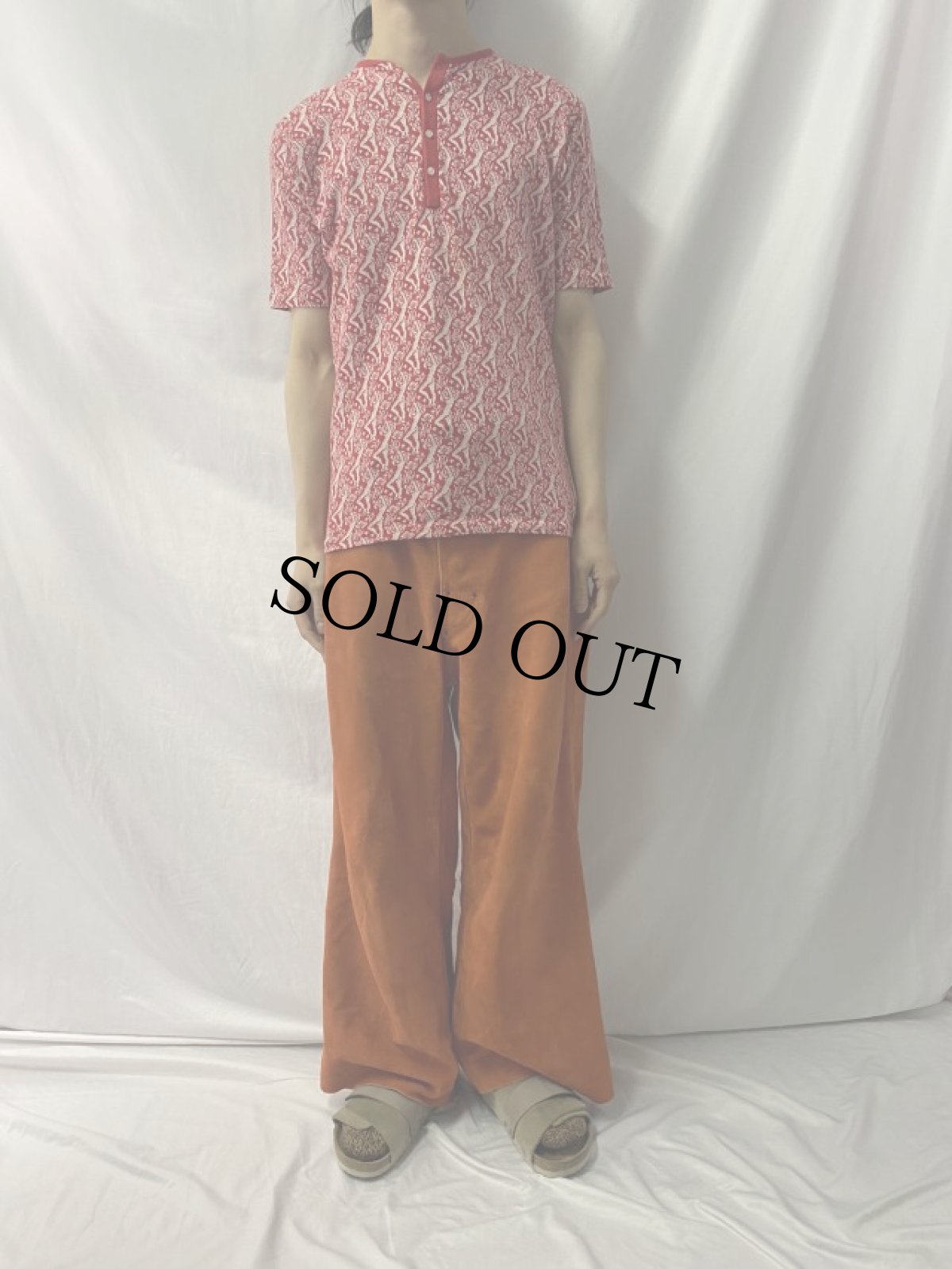 画像2: 70's USA製 女性柄ヘンリーネック ジャガード織りTシャツ L (2)