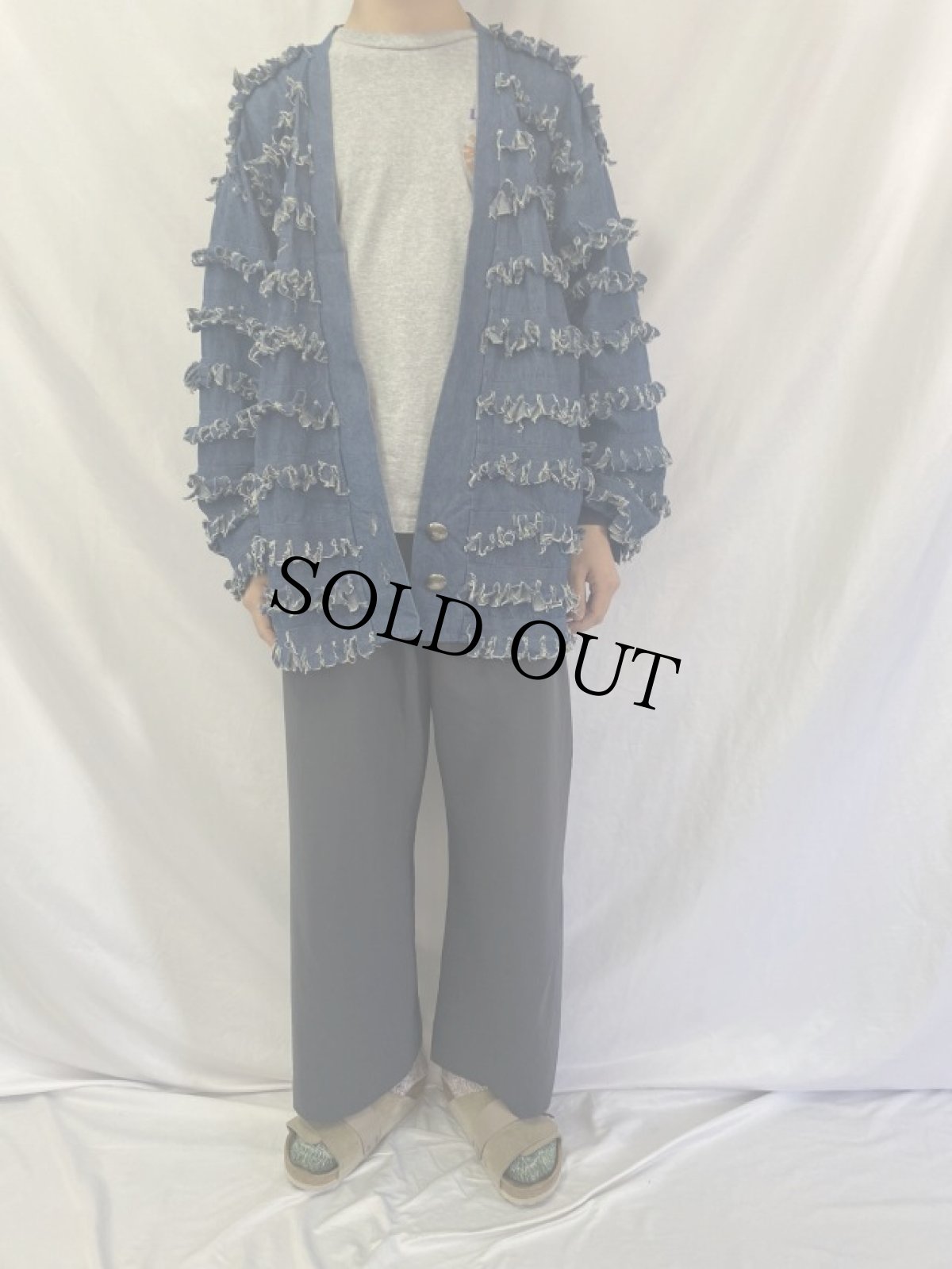 画像2: 80〜90's paula sweet フリンジデニムジャケット L (2)