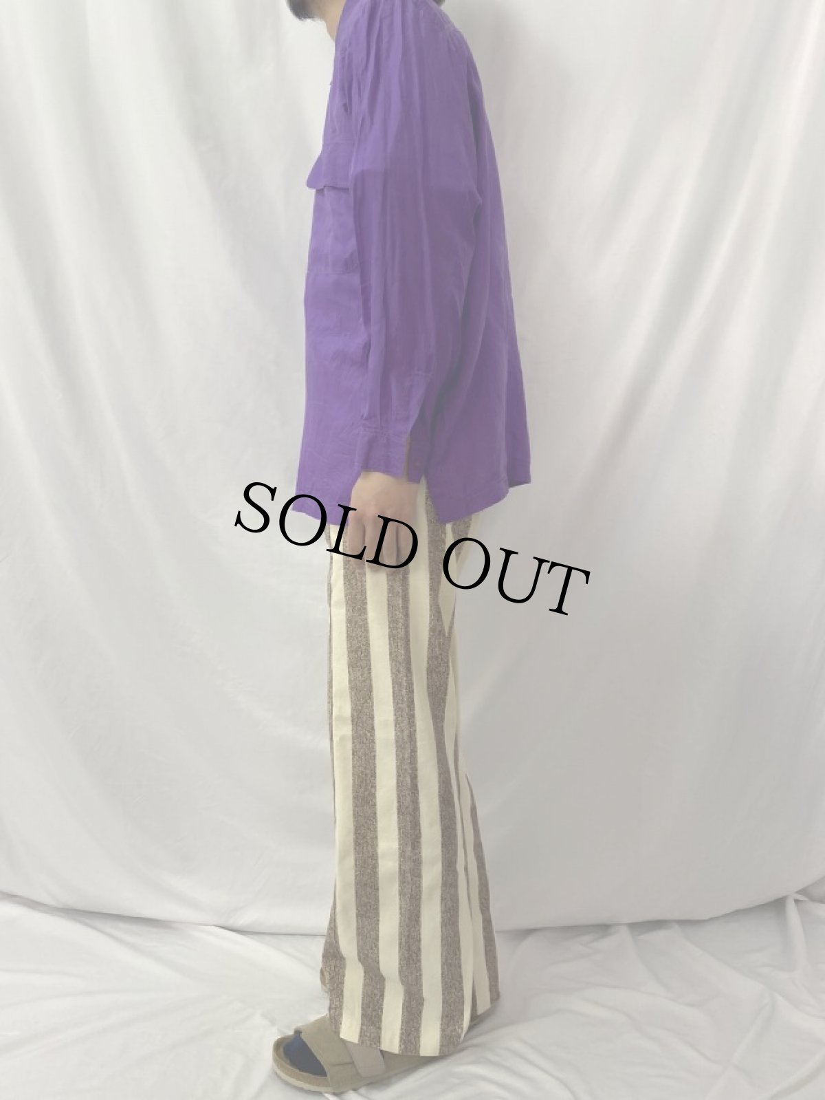 画像3: 70's ストライプ柄 コットンフレアパンツ W31 (3)